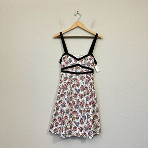 NWT NANETTE LEPORE A-Line Mini Dress Cut-Out Back in Multi Floral Print